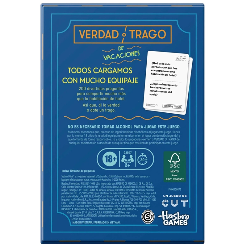 JUEGO DE MESA HASBRO GAMES VERDAD O TRAGO ON VACATION - 3