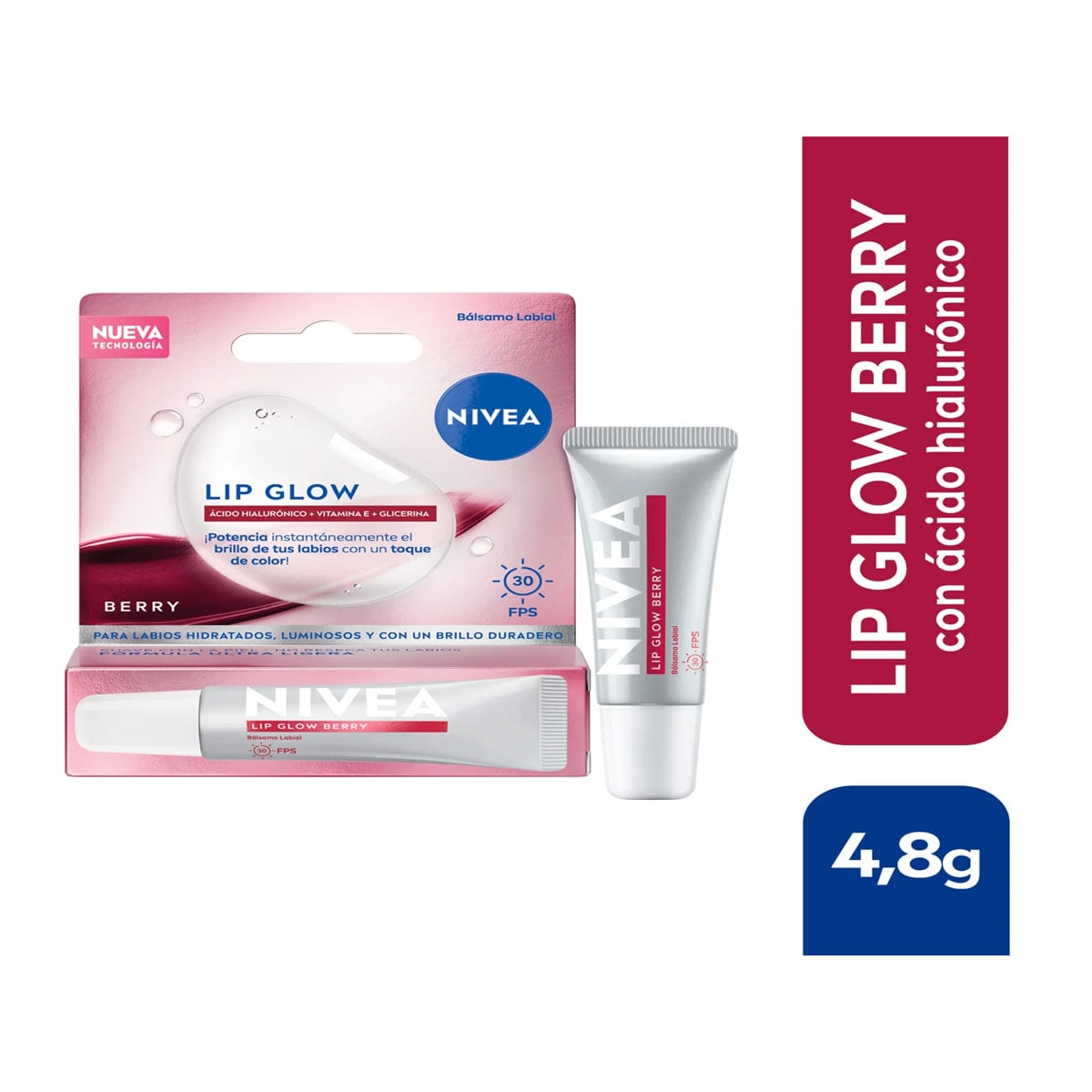 BÁLSAMO LABIAL NIVEA LIP GLOW BERRY CON ÁCIDO HIALURÓNICO 10ML - 1