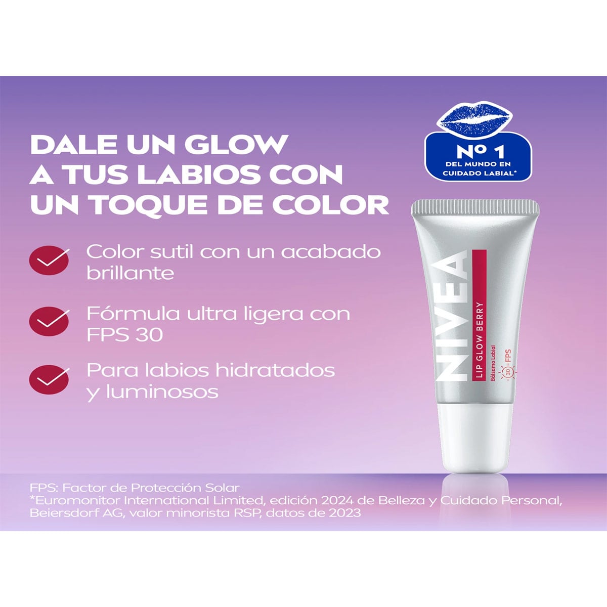 BÁLSAMO LABIAL NIVEA LIP GLOW BERRY CON ÁCIDO HIALURÓNICO 10ML - 2