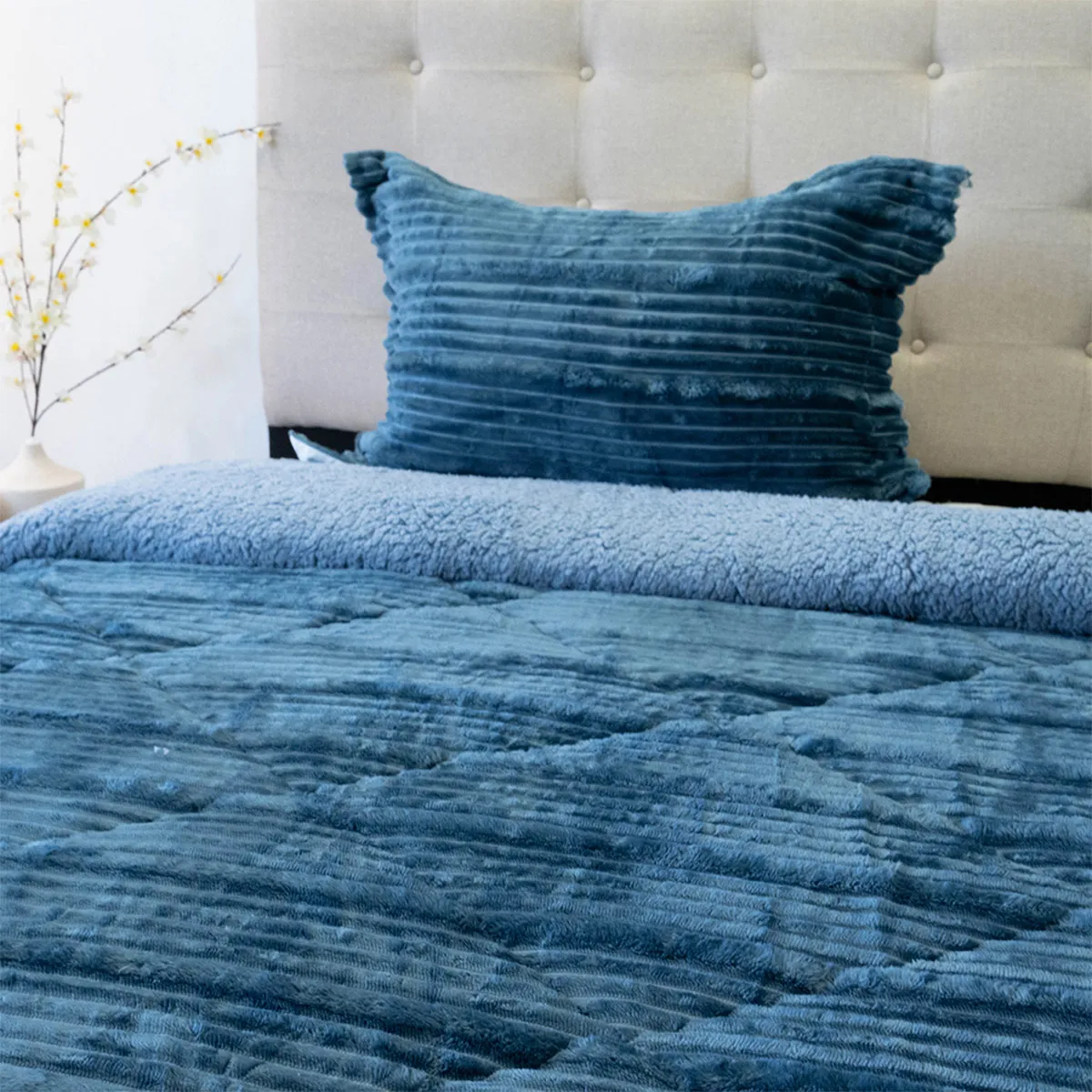 CUBRECAMA DORAL COTELONI SHERPA 1.5 PLAZAS AZUL - 2