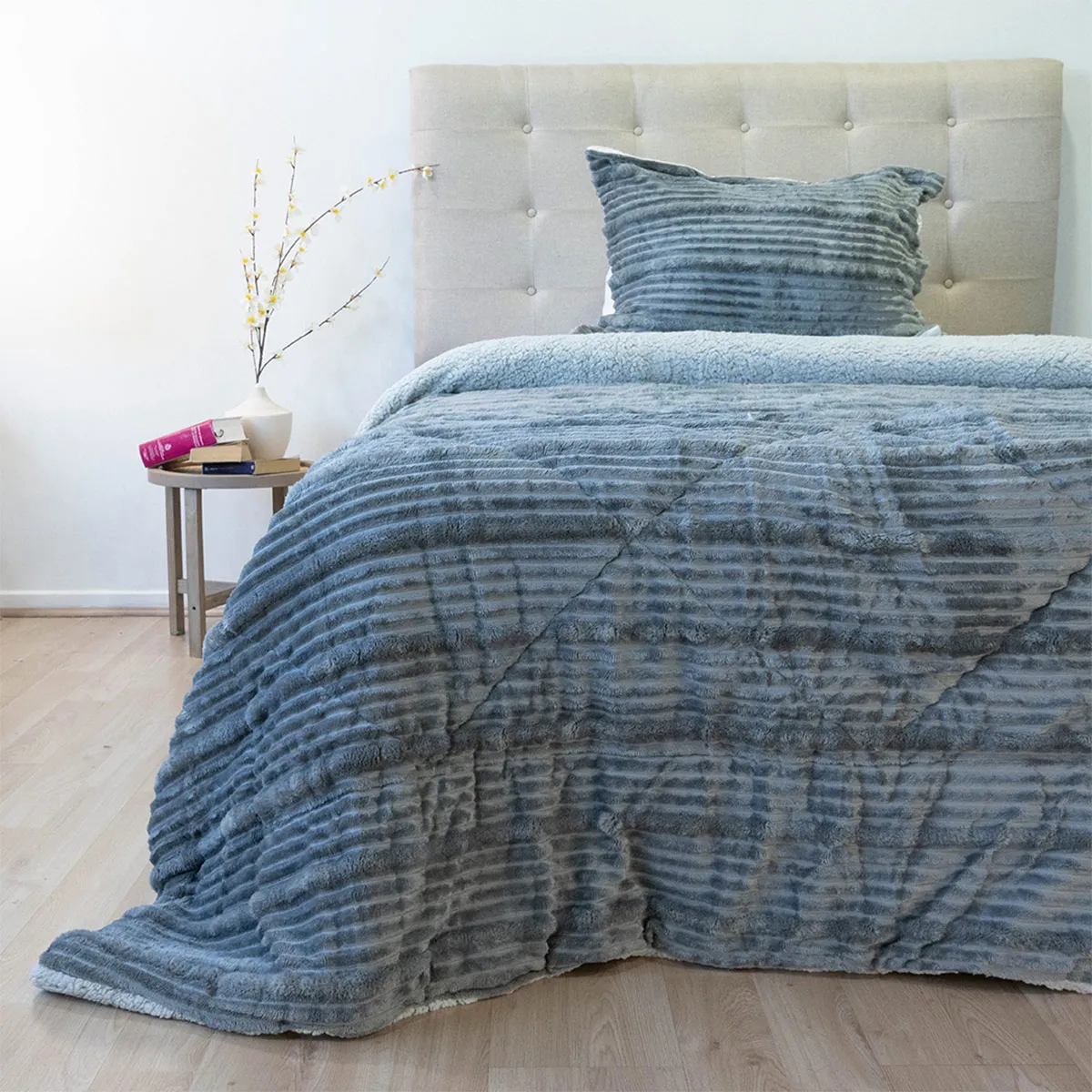 CUBRECAMA DORAL COTELONI SHERPA 1.5 PLAZAS GRIS  - 1