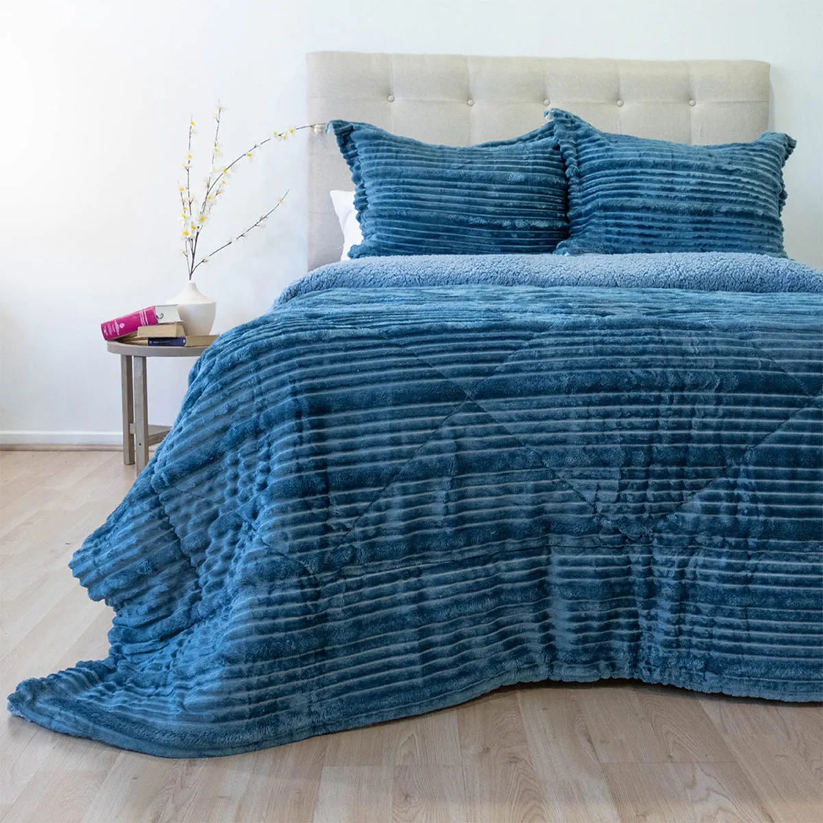 CUBRECAMA DORAL COTELONI SHERPA KING AZUL - 1
