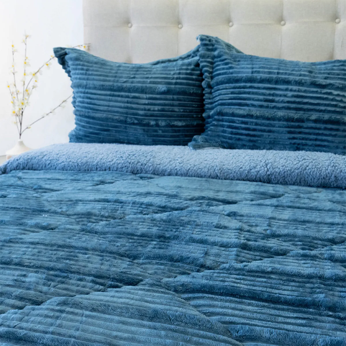 CUBRECAMA DORAL COTELONI SHERPA KING AZUL - 2