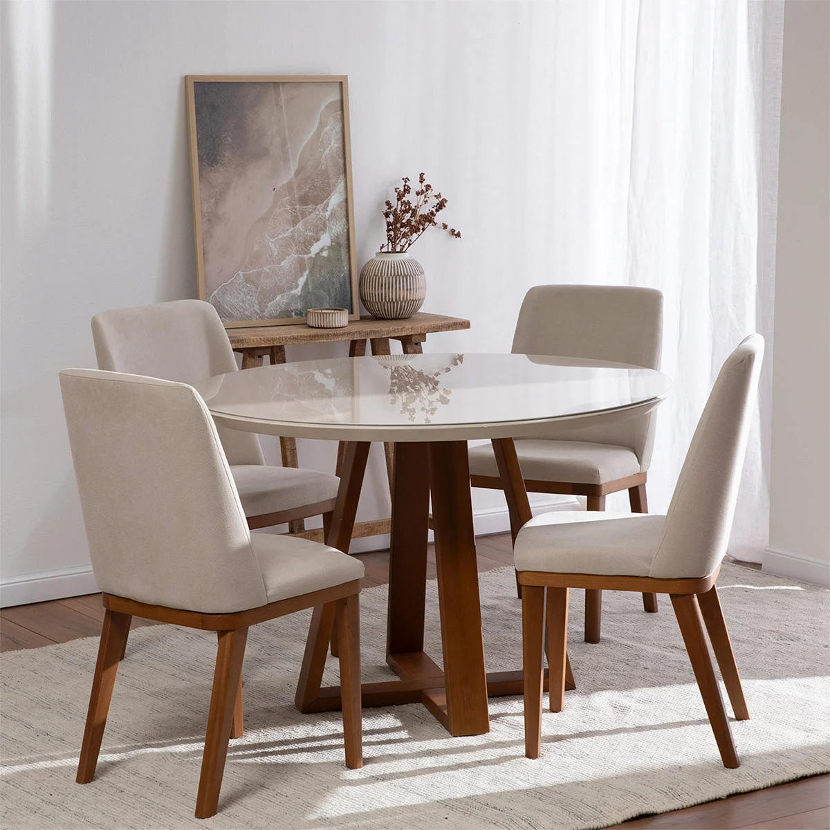JUEGO DE COMEDOR DECOCASA BENNET 4 SILLAS KALINA BEIGE - 1