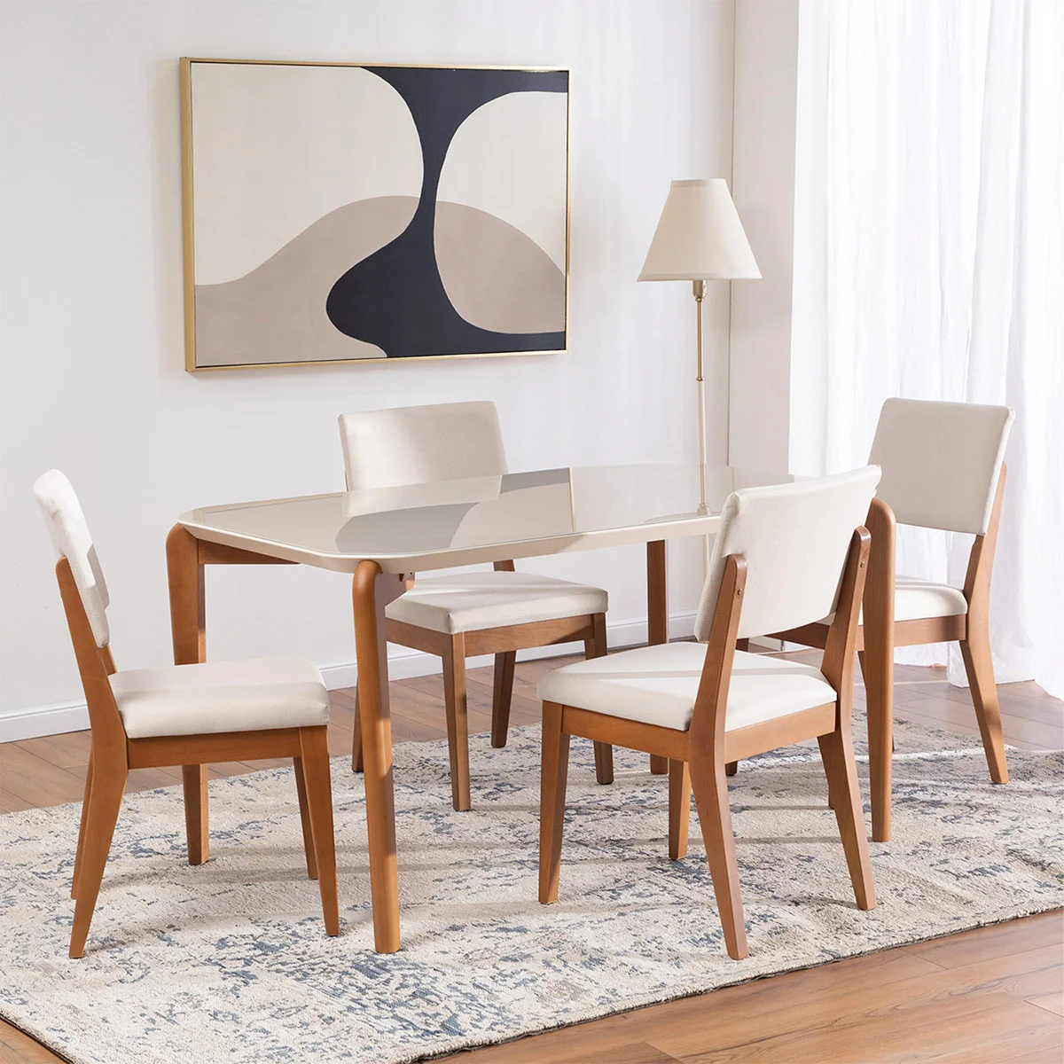 JUEGO DE COMEDOR DECOCASA DONATELLA 4 SILLAS ELLA BEIGE - 1