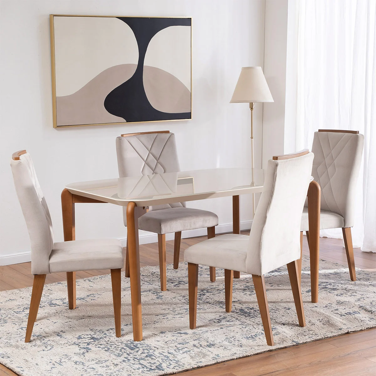 JUEGO DE COMEDOR DECOCASA DONATELLA 4 SILLAS MEGAN BEIGE - 1