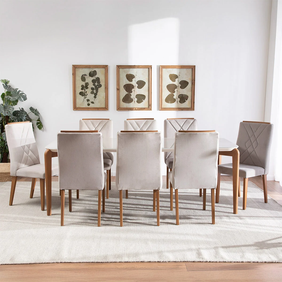 JUEGO DE COMEDOR DECOCASA DONATELLA 8 SILLAS MEGAN BEIGE - 1