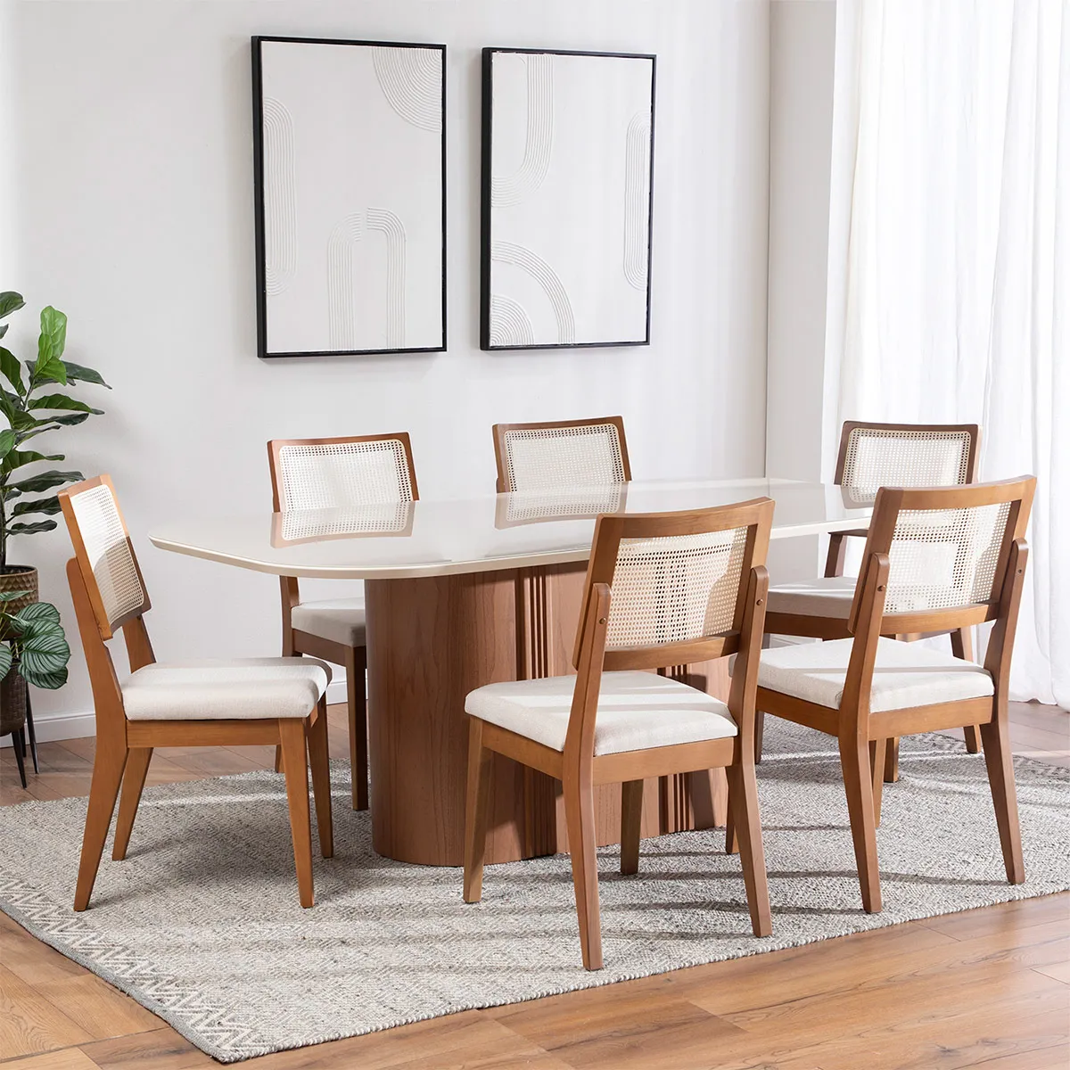 JUEGO DE COMEDOR DECOCASA KALINA 6 SILLAS SAGA BEIGE - 1