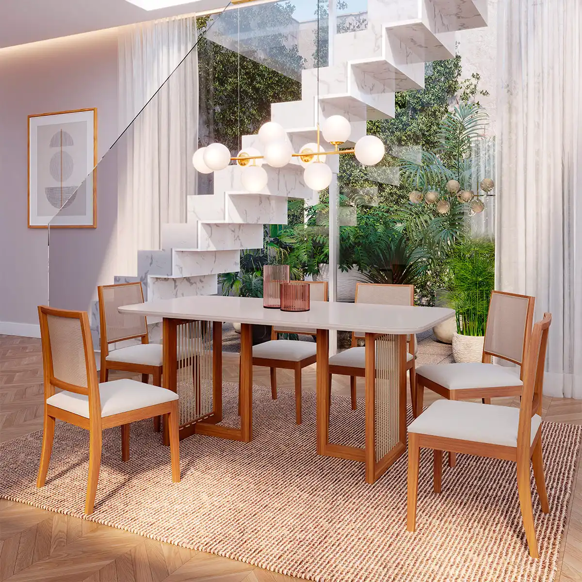 JUEGO DE COMEDOR DECOCASA REGIA 6 SILLAS BURITI LINO BEIGE