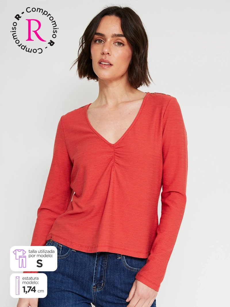 POLERA MUJER TATIENNE CUELLO EN V MANGA LARGA