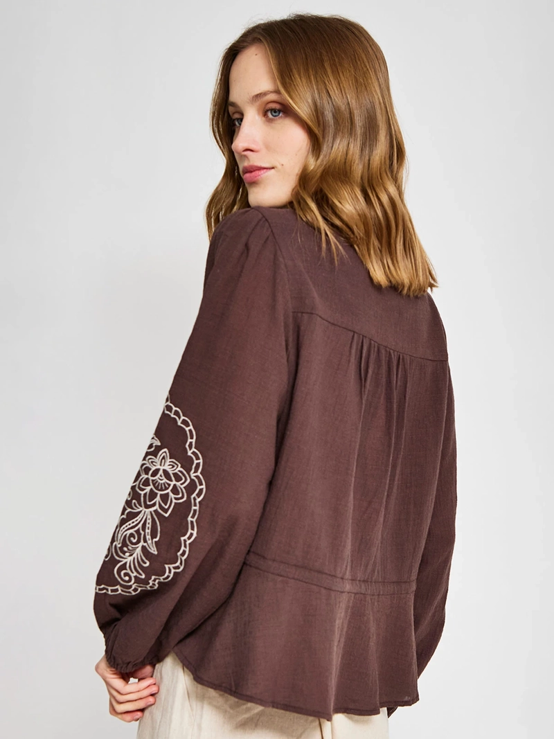 BLUSA MUJER TATIENNE ALGODÓN MANGA LARGA BORDADOS - 2
