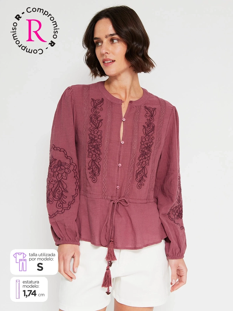 BLUSA MUJER TATIENNE ALGODÓN MANGA LARGA BORDADOS - 1