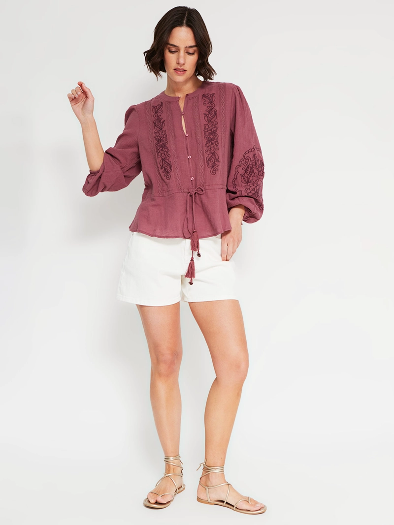 BLUSA MUJER TATIENNE ALGODÓN MANGA LARGA BORDADOS - 4