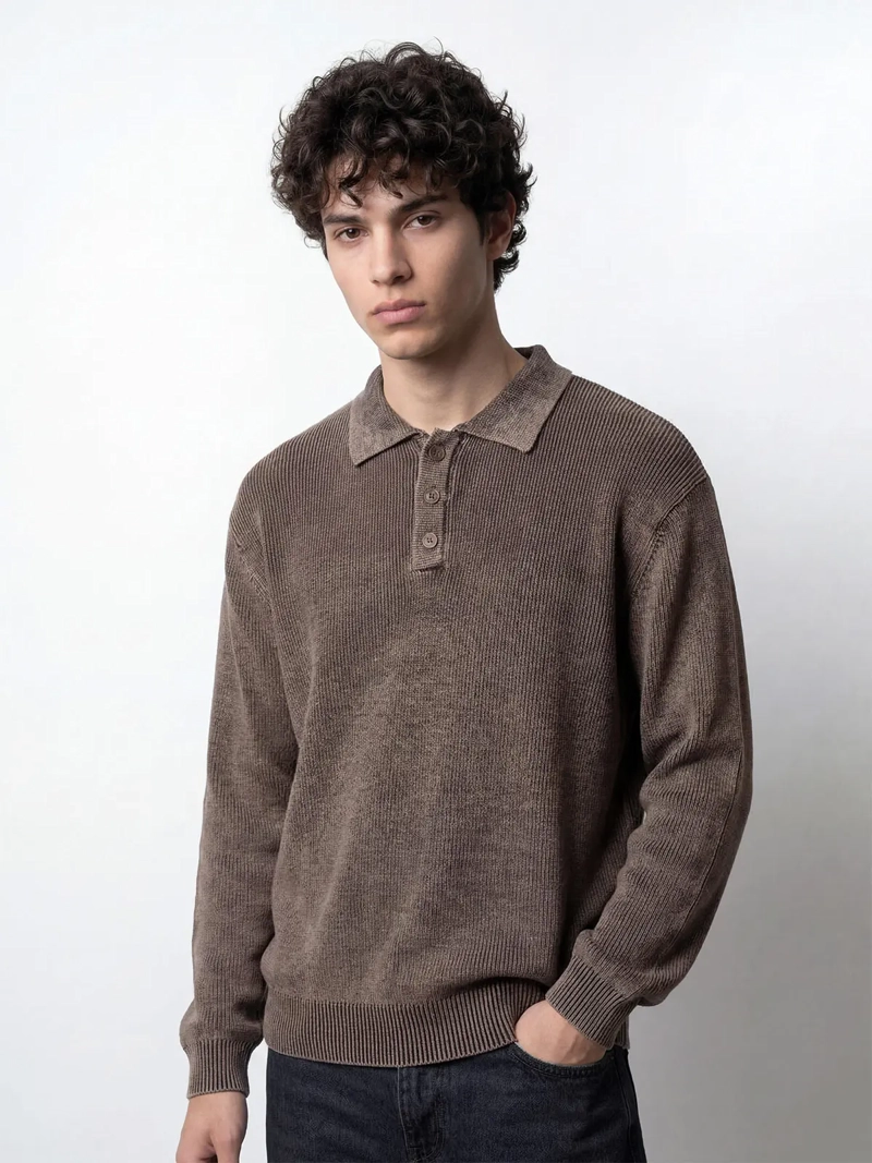 SWEATER HOMBRE INDEX ALGODÓN BOTONES Y LAVADO - 1