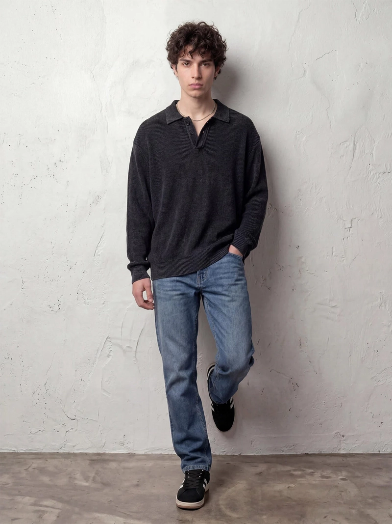 SWEATER HOMBRE INDEX ALGODÓN BOTONES Y LAVADO - 4