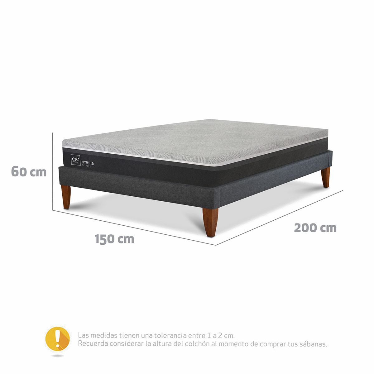 CAMA EUROPEA CIC HYBRID INFINITY 2 PLAZAS GRIS - 3