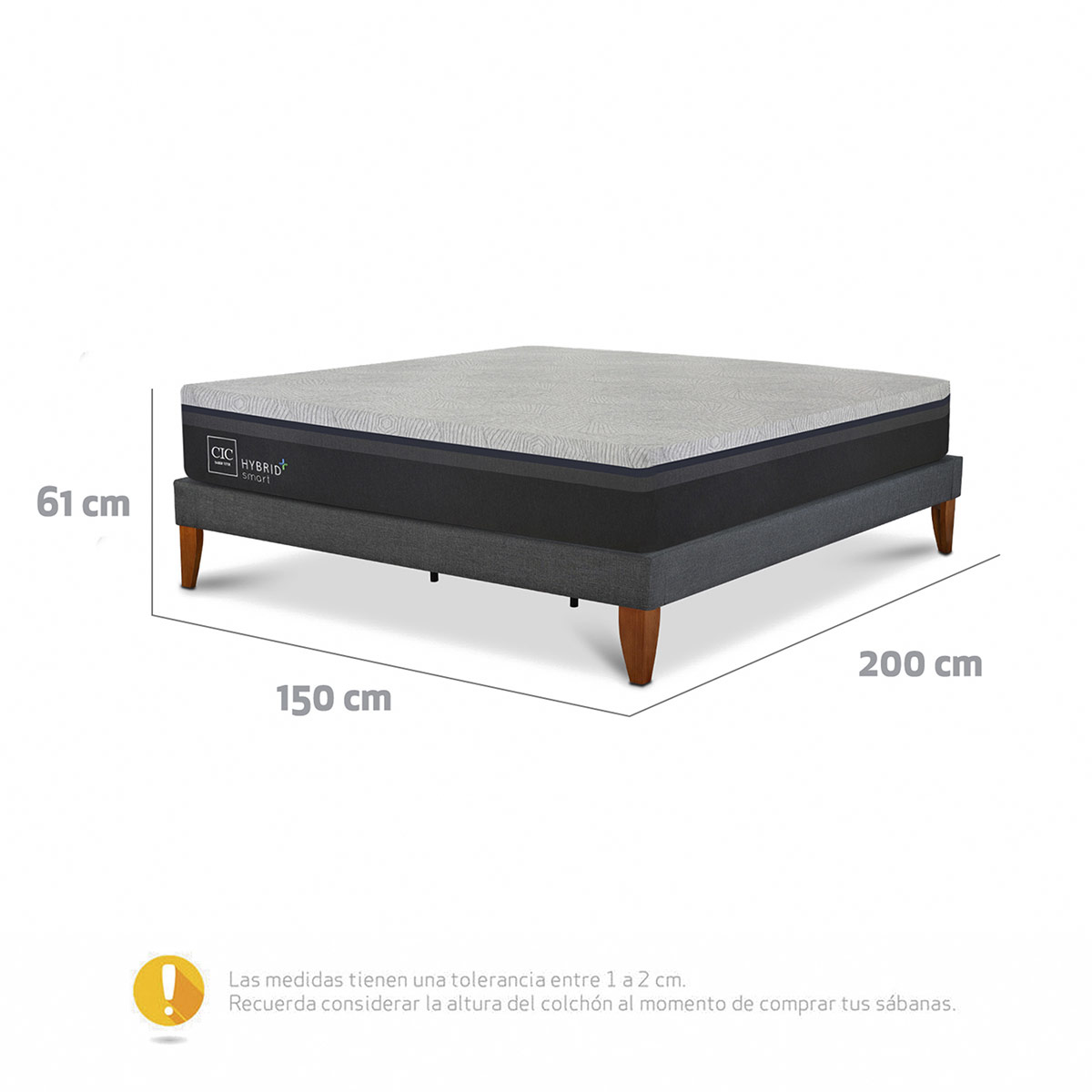 CAMA EUROPEA CIC HYBRID PLUS INFINITY 2 PLAZAS GRIS - 3