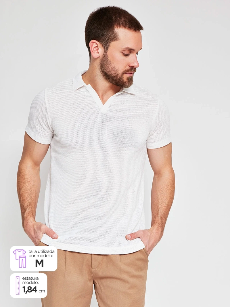 POLERA HOMBRE SPAVALDI ALGODÓN CUELLO CAMISERO MANGA CORTA - 1
