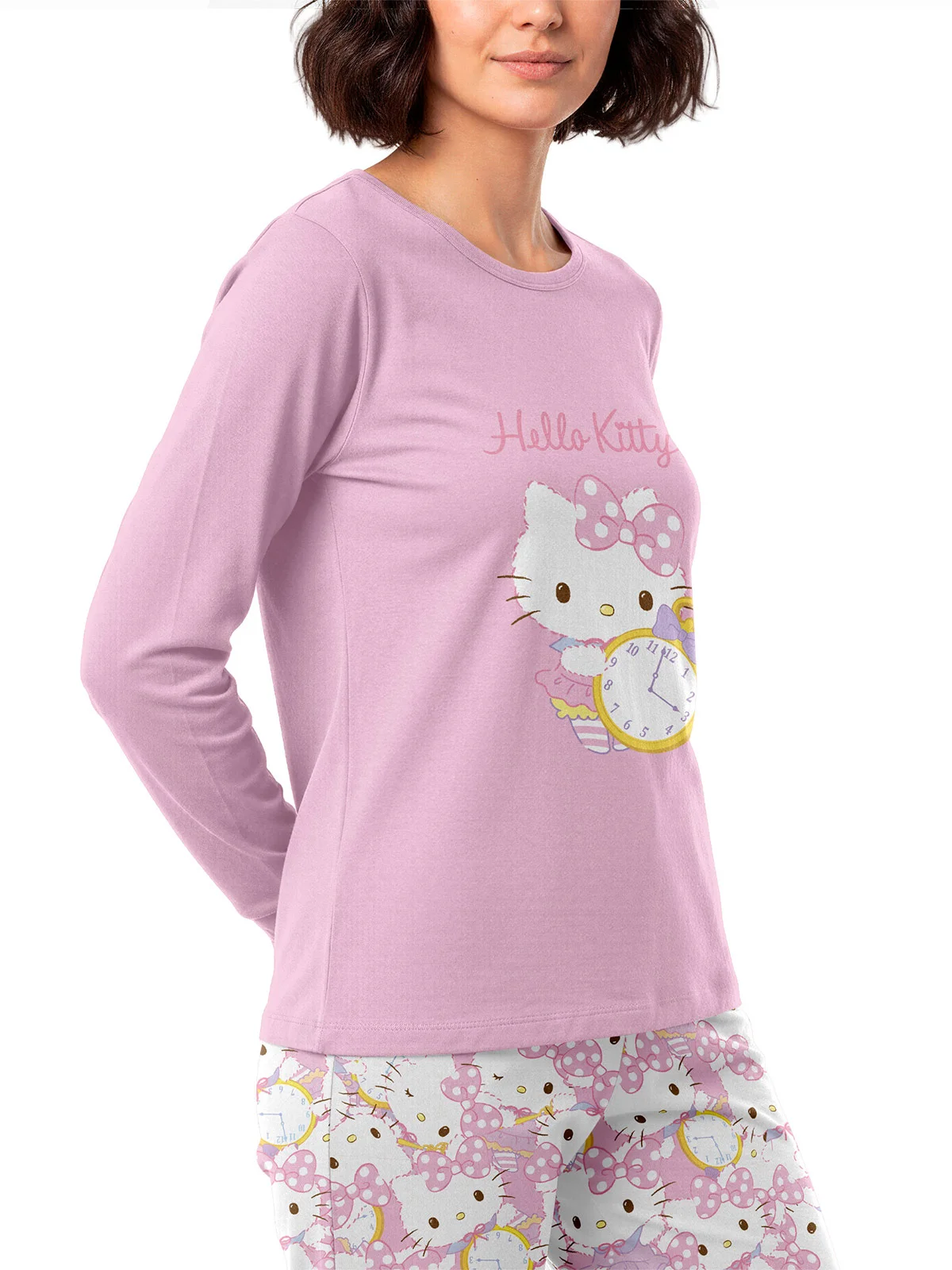PIJAMA TOP HELLO KITTY MANGA LARGO ROSADO - 2