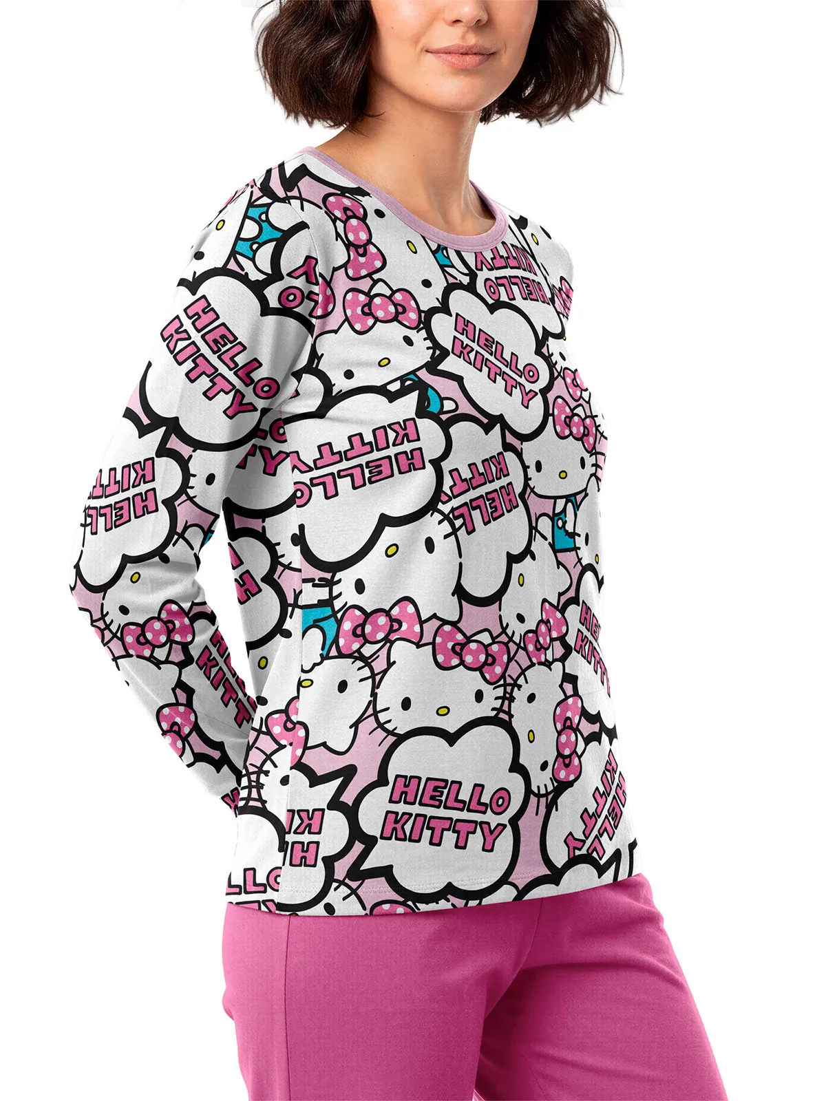 PIJAMA TOP HELLO KITTY MANGA LARGO ROSADO - 2