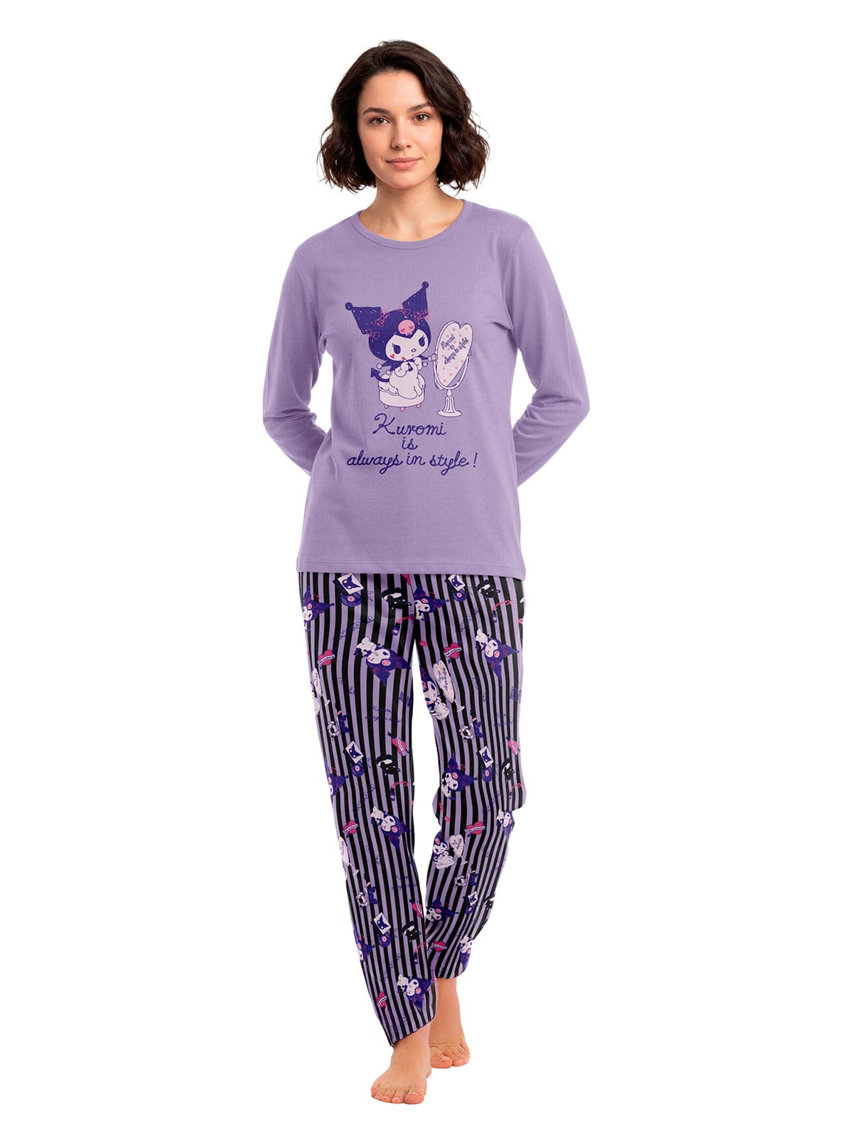 PIJAMA TOP HELLO KITTY MANGA LARGO MORADO - 1
