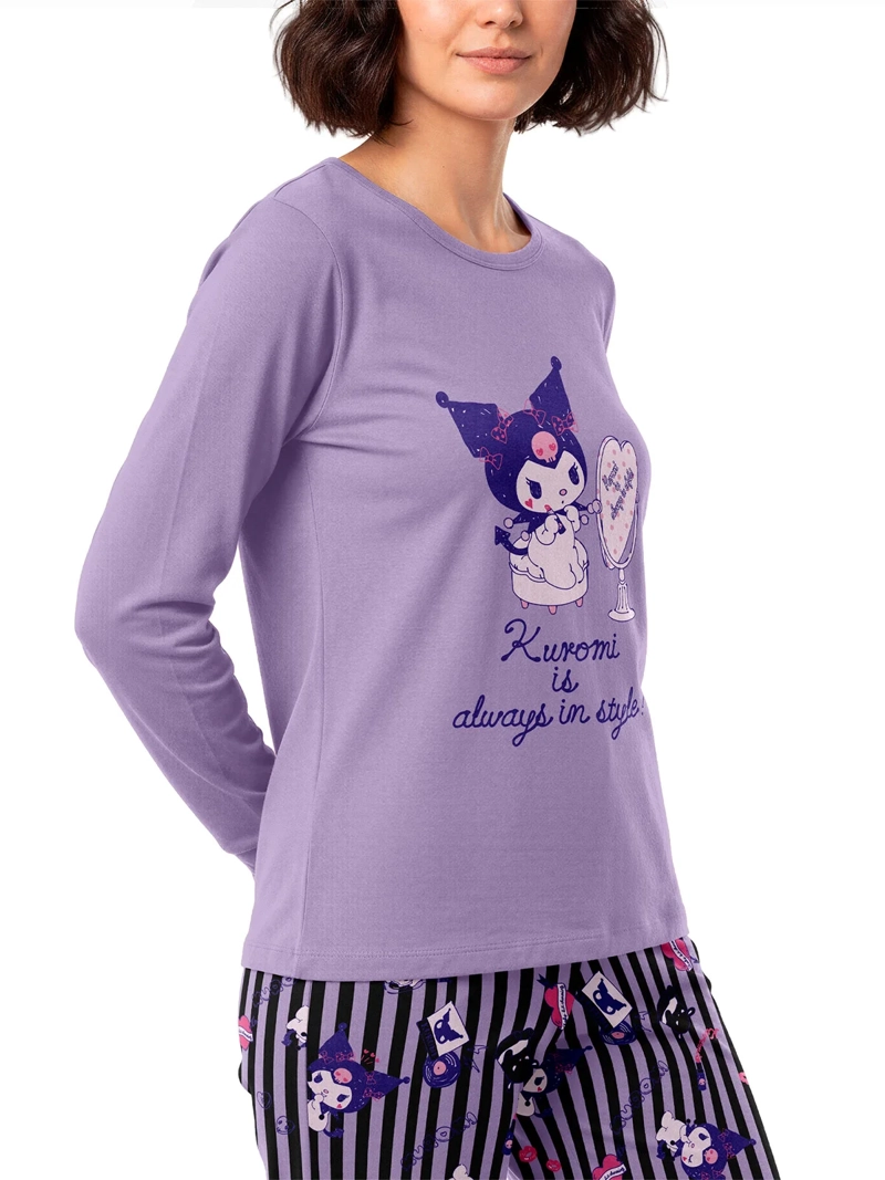PIJAMA TOP HELLO KITTY MANGA LARGO MORADO - 2