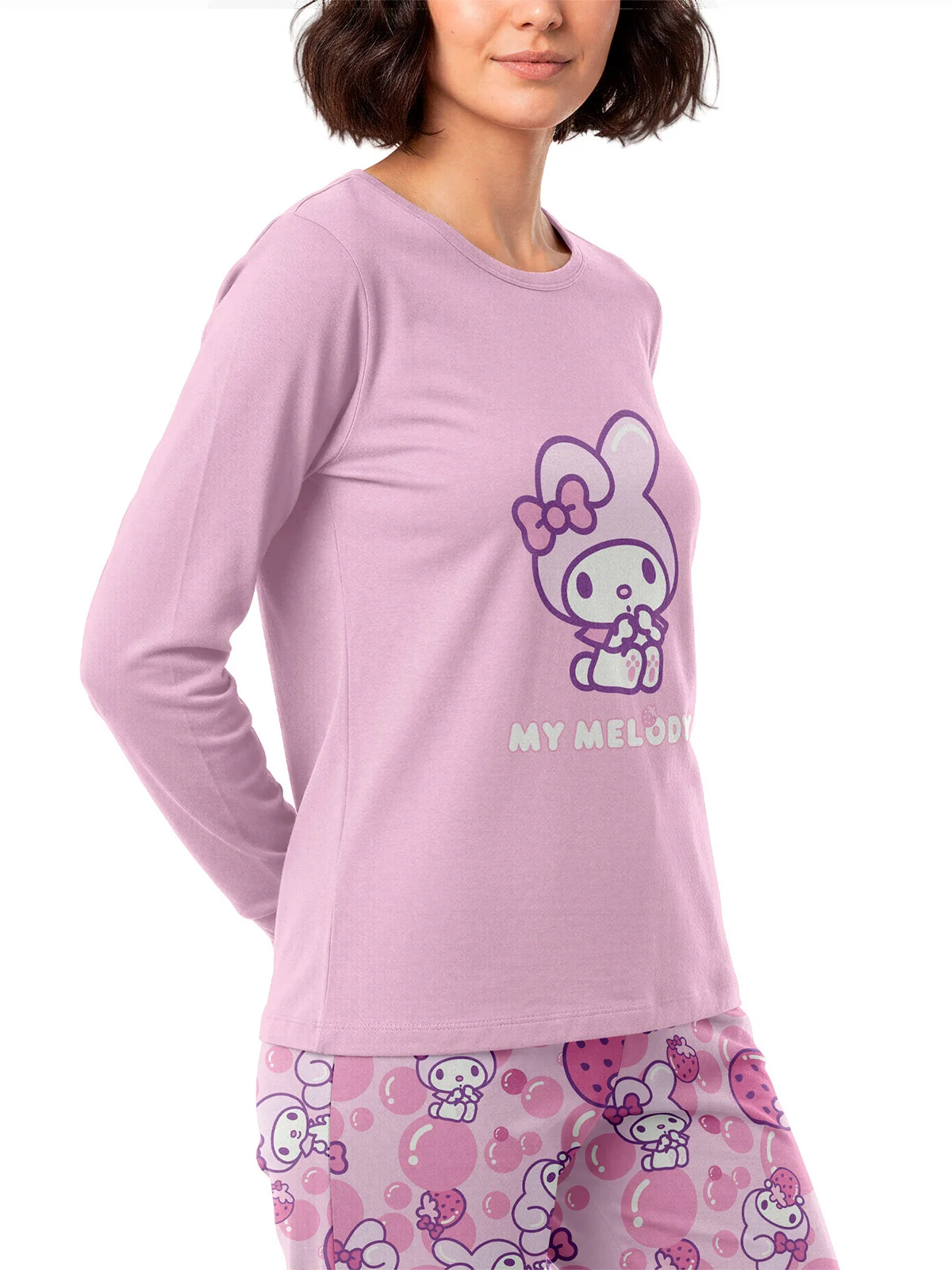 PIJAMA TOP HELLO KITTY MANGA LARGO ROSADO - 2