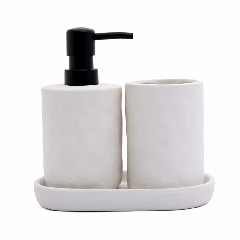 SET DE BAÑO MAISON LINETT VASO + DISPENSADOR MARTILLADO BLANCO - 1