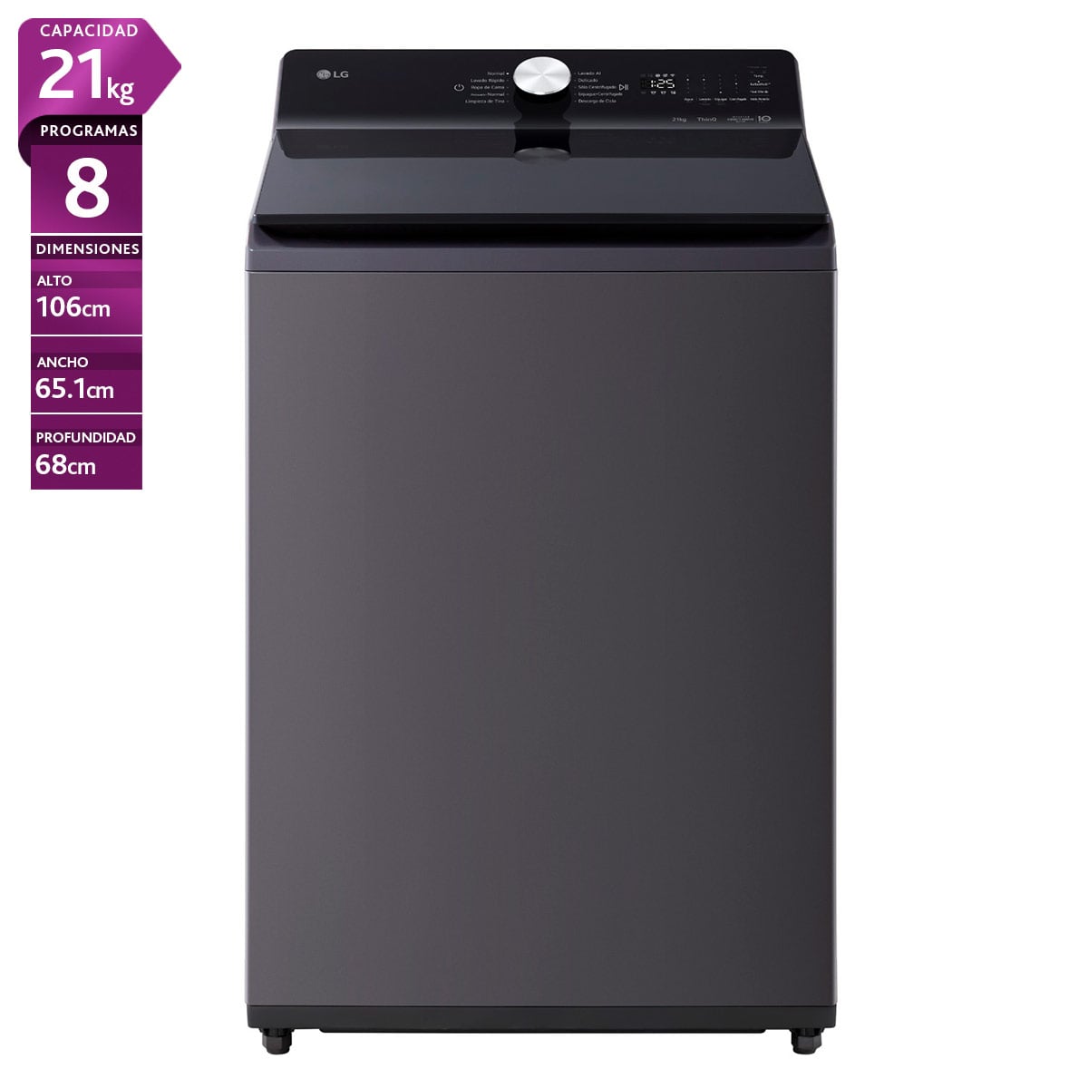LAVADORA CARGA SUPERIOR LG WT21EGTX6 21KG GRAFITO - 1