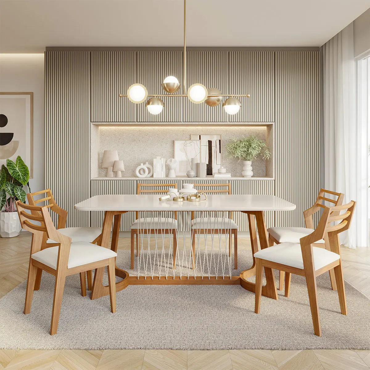 JUEGO DE COMEDOR DECOCASA TULIPA 1.8 6 SILLAS DAMASCO LINHO