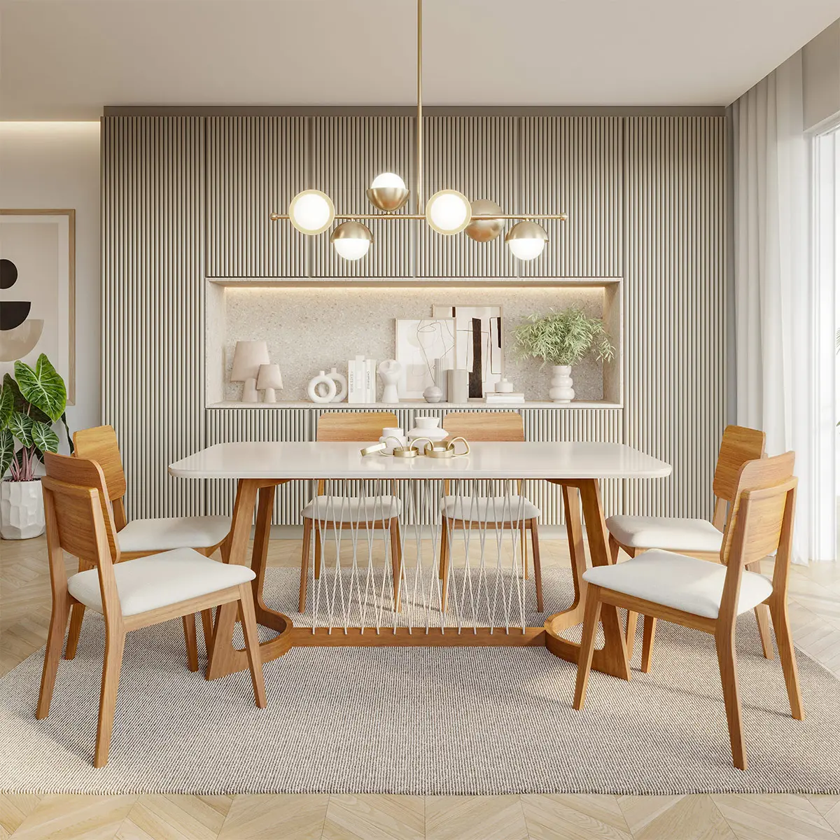 JUEGO DE COMEDOR DECOCASA TULIPA 1.8 6 SILLAS IPE LINHO