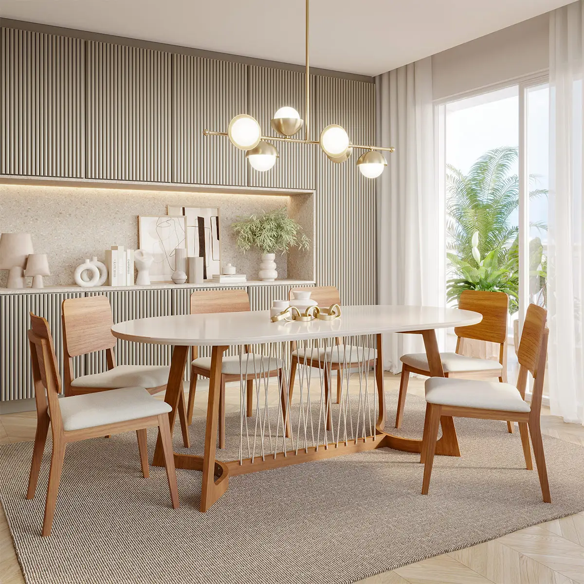 JUEGO DE COMEDOR DECOCASA TULIPA 2.1 8 SILLAS IPE LINHO - 1