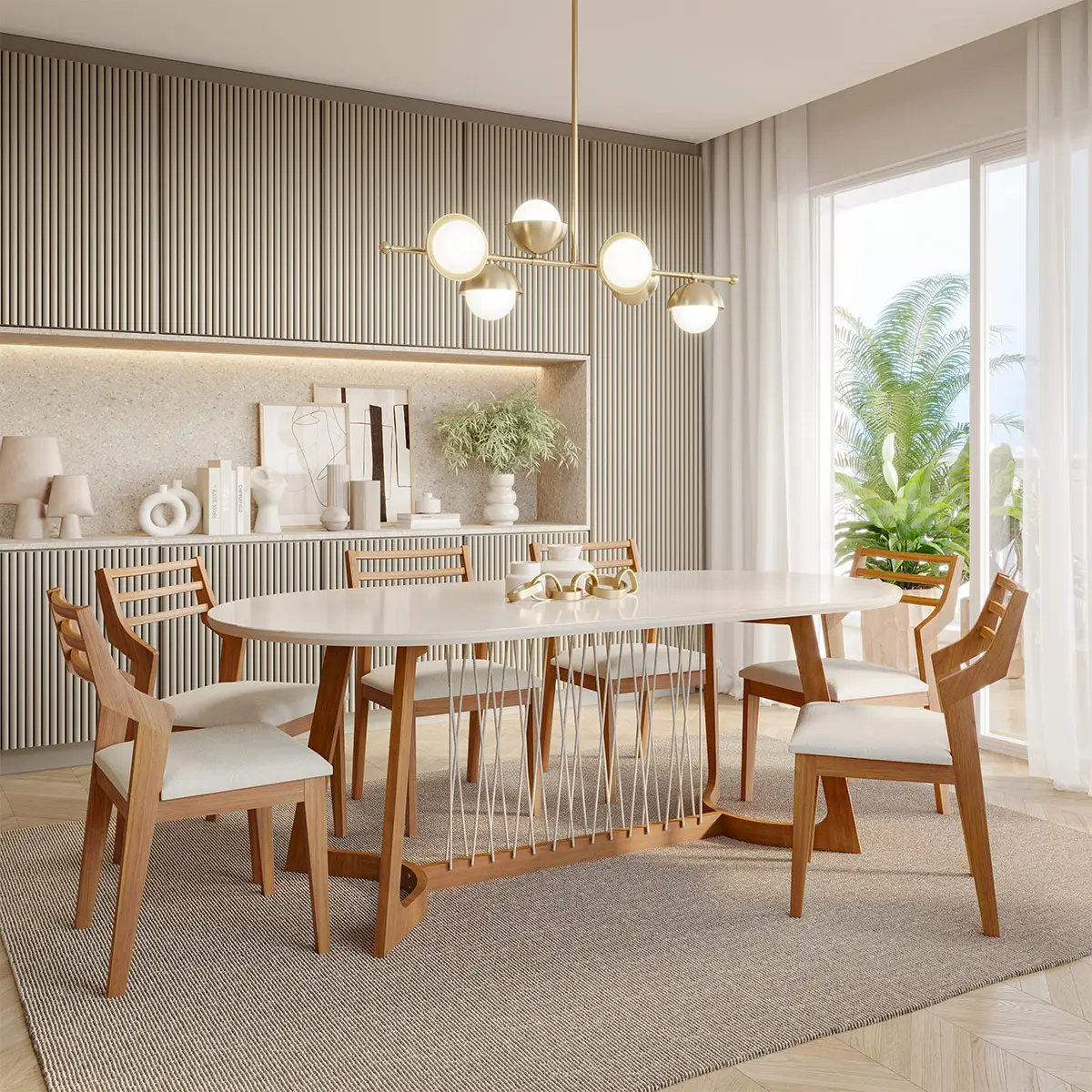 JUEGO DE COMEDOR DECOCASA TULIPA 2.1 8 SILLAS DAMASCO LINHO - 1