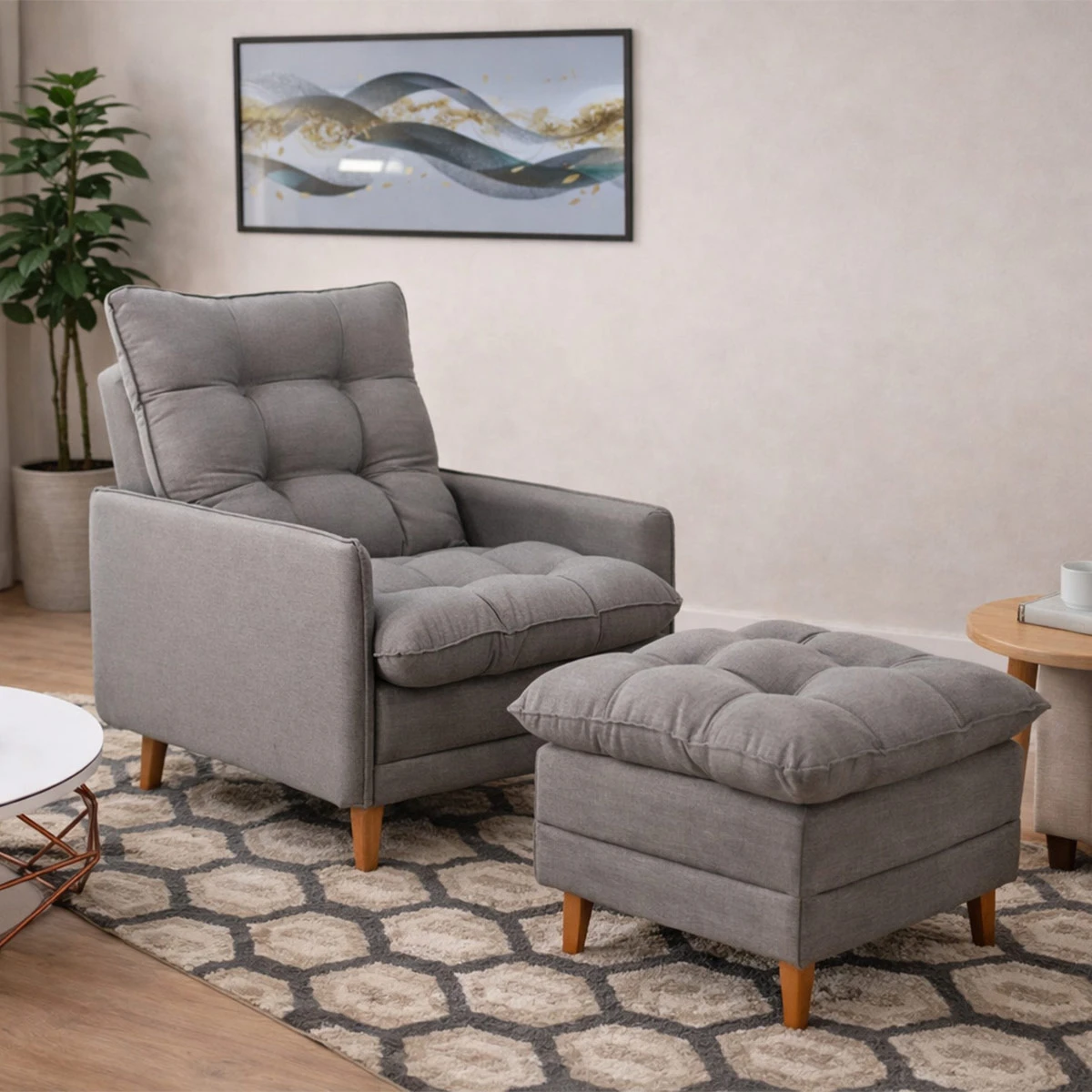 POLTRONA DECOCASA MONTREAL + PUFF GRIS - 1