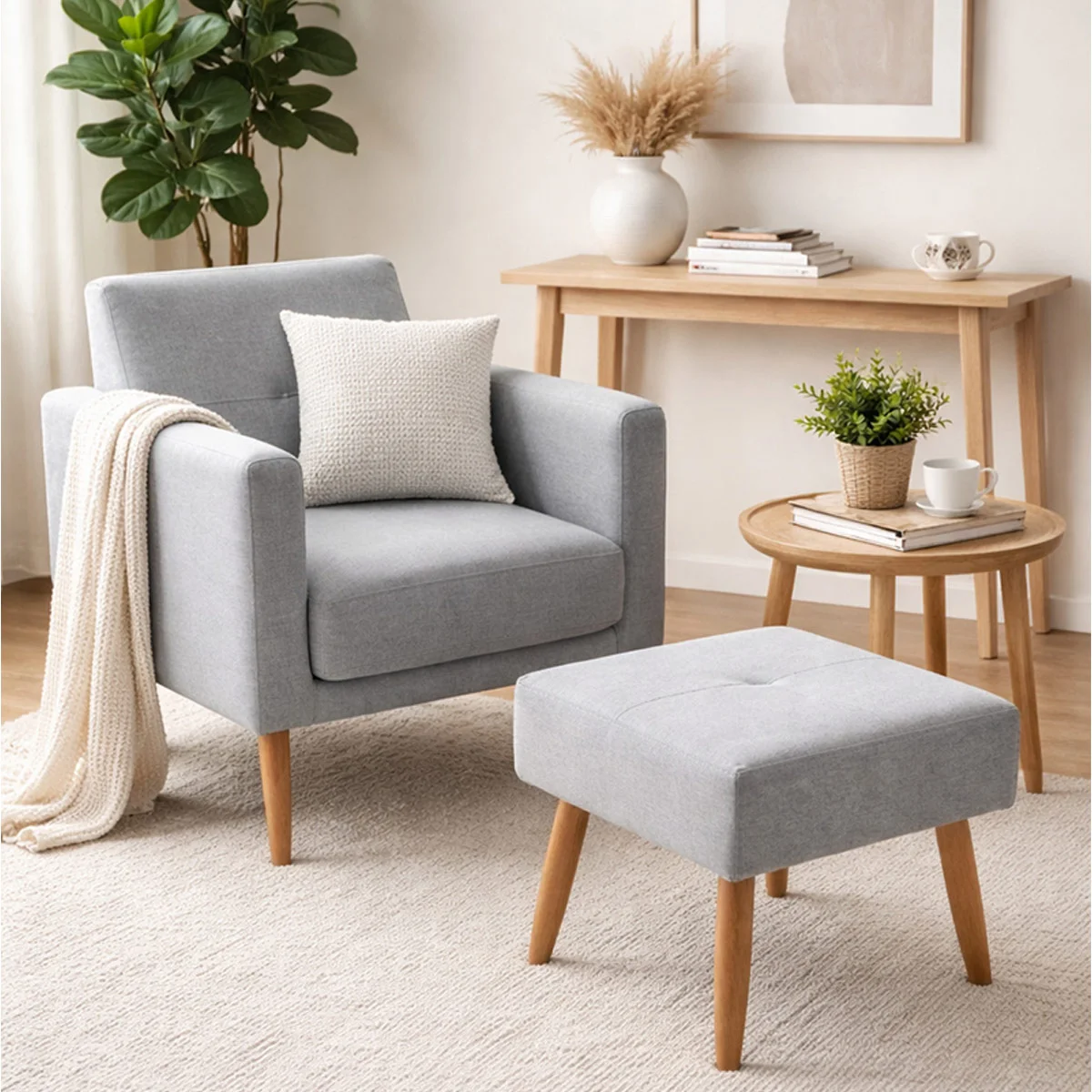 POLTRONA DECOCASA PEQUIM + PUFF GRIS - 1