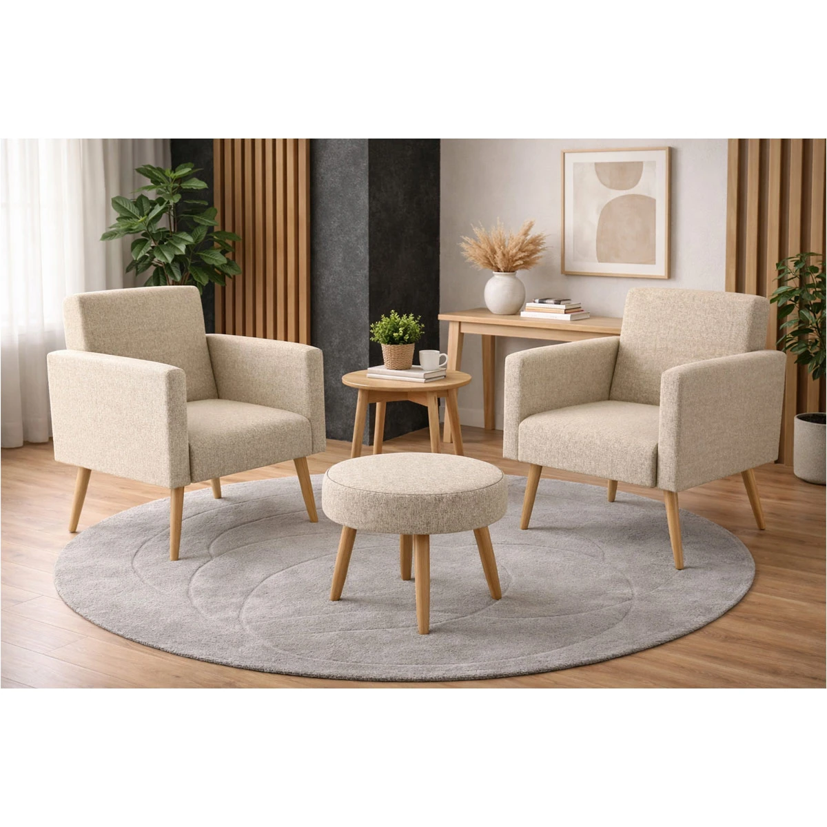SET 2 POLTRONAS DECOCASA DALLAS + PUFF BEIGE - 1