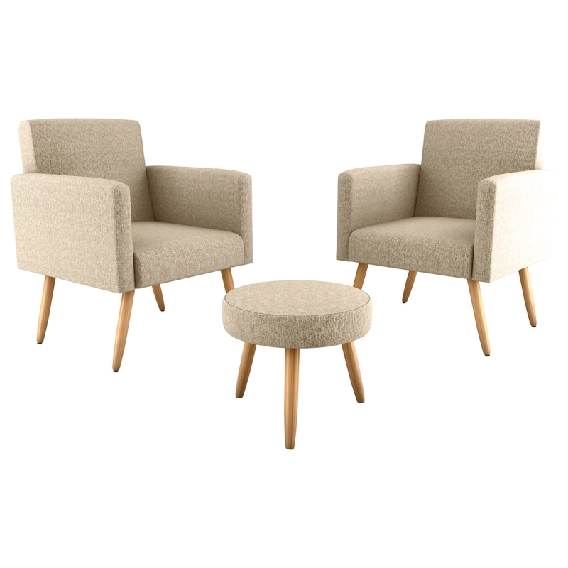 SET 2 POLTRONAS DECOCASA DALLAS + PUFF BEIGE - 2