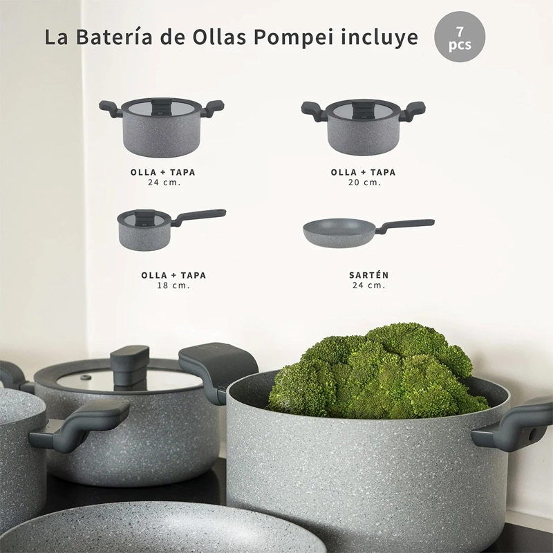 BATERÍA DE COCINA SIMPLIT POMPEI 7 PIEZAS GRANITO - 8