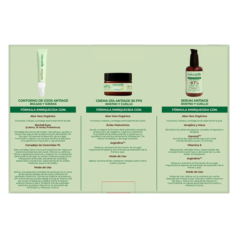 SET ANTIEDAD NATURALOE SÉRUM 30ML-CONTORNO OJOS 15ML-CREMA 50ML SPF30 - 2