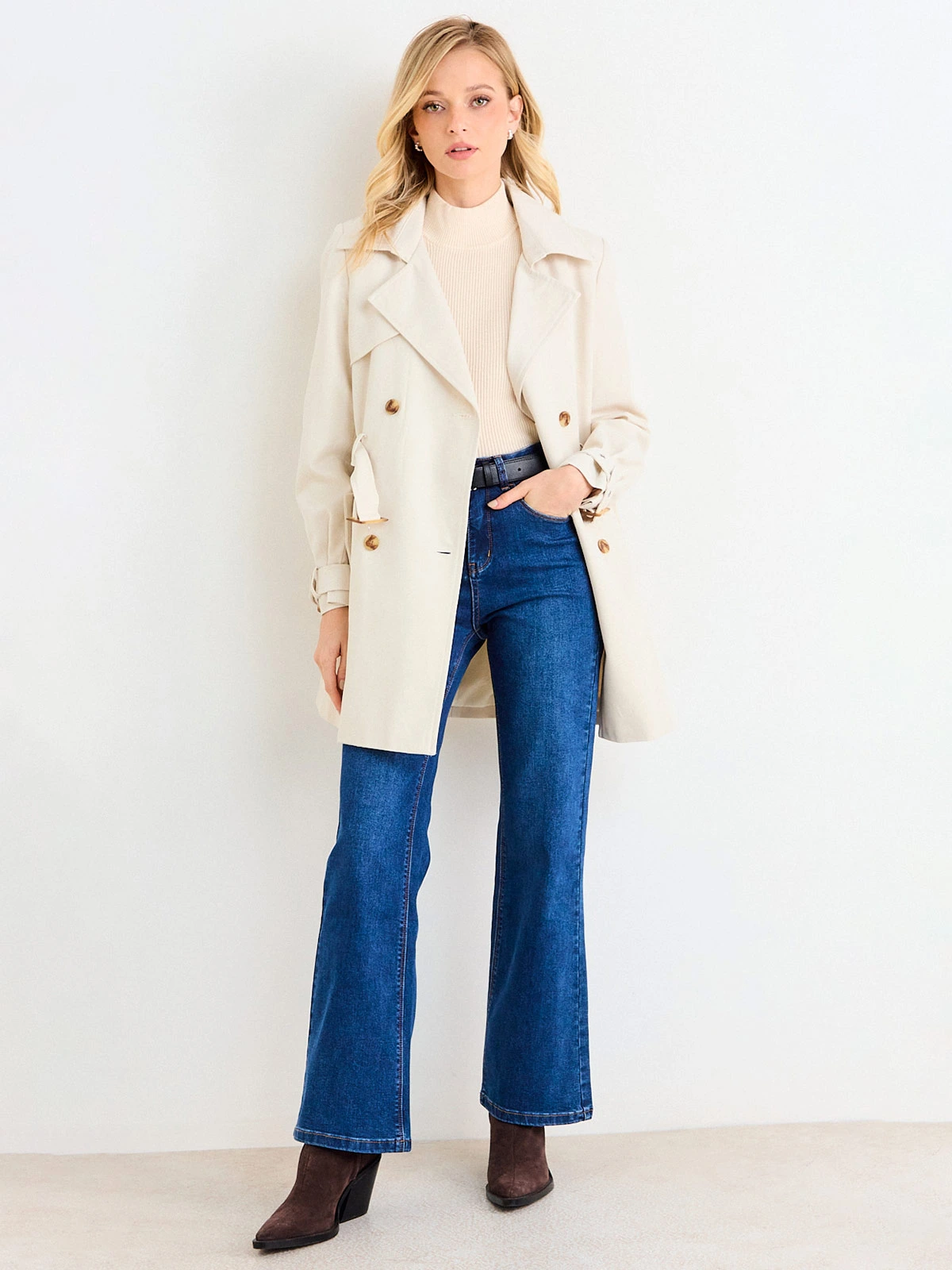 CHAQUETA MUJER ASH TRENCH LISO LARGO CINTURÓN - 1
