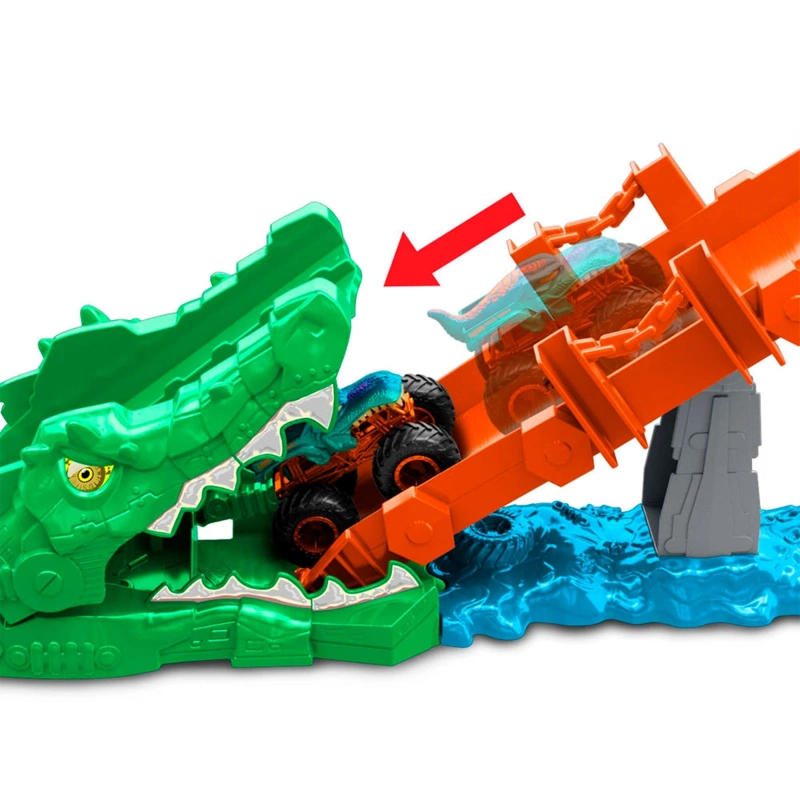 PISTA JUGUETE HOT WHEELS MONSTER TRUCKS DERRIBA AL COCODRILO - 3