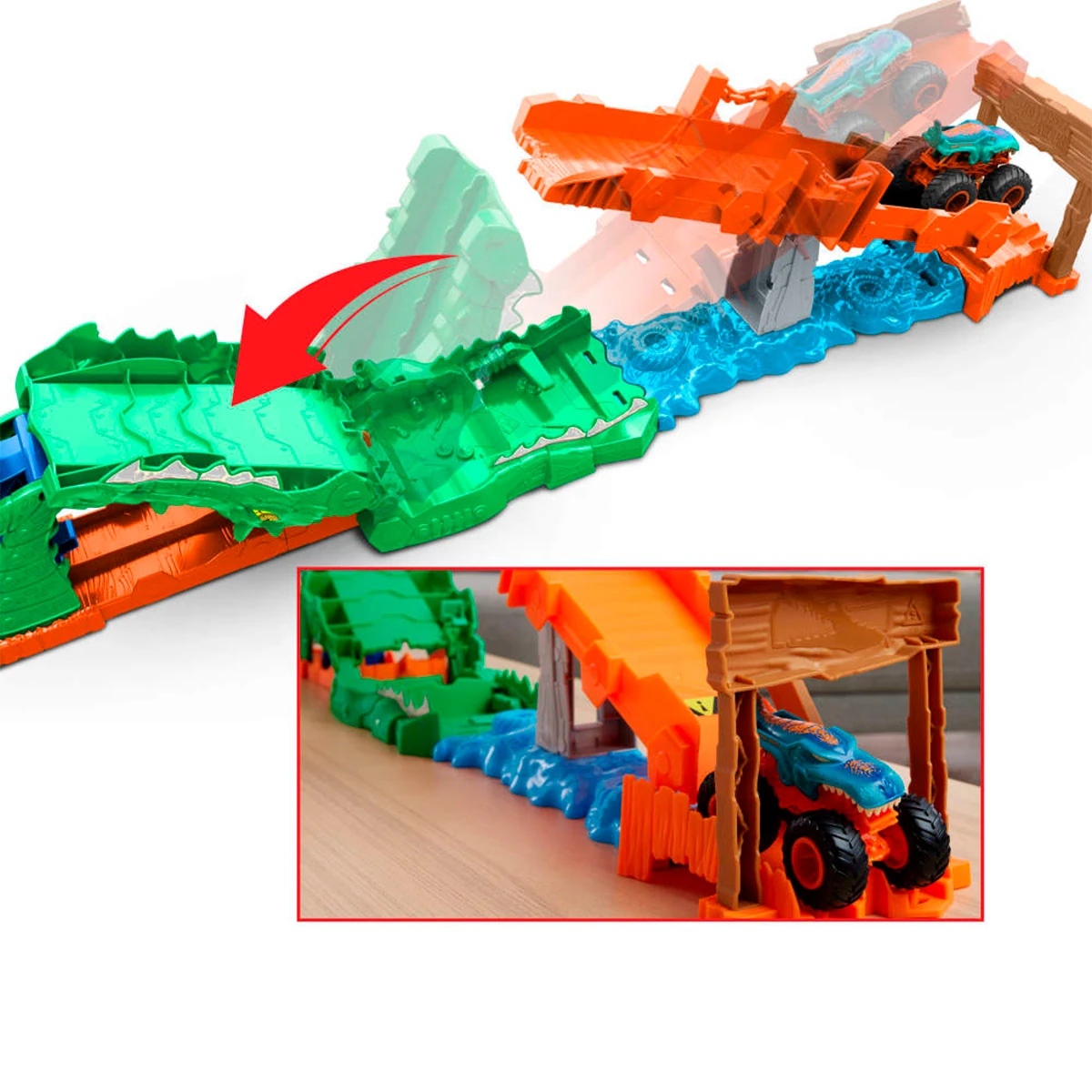 PISTA JUGUETE HOT WHEELS MONSTER TRUCKS DERRIBA AL COCODRILO - 4