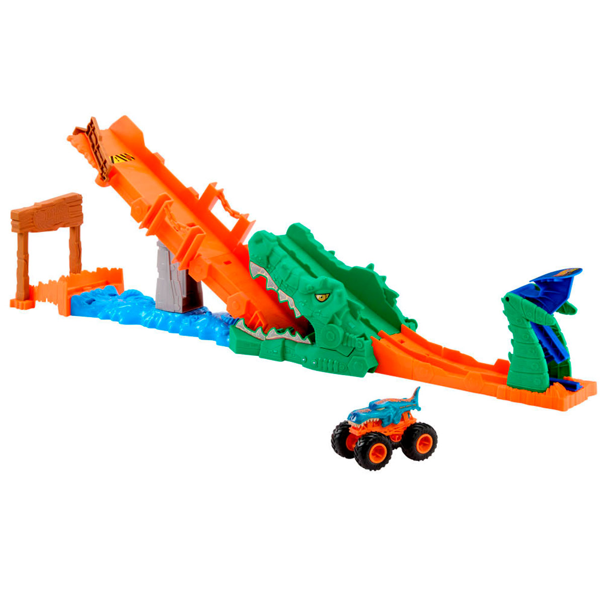 PISTA JUGUETE HOT WHEELS MONSTER TRUCKS DERRIBA AL COCODRILO - 5