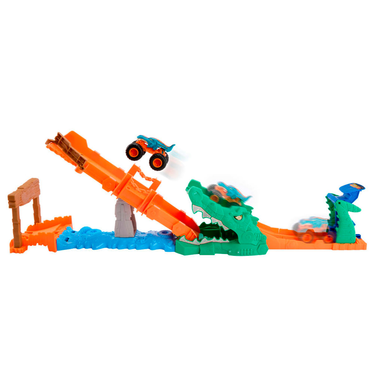 PISTA JUGUETE HOT WHEELS MONSTER TRUCKS DERRIBA AL COCODRILO - 6