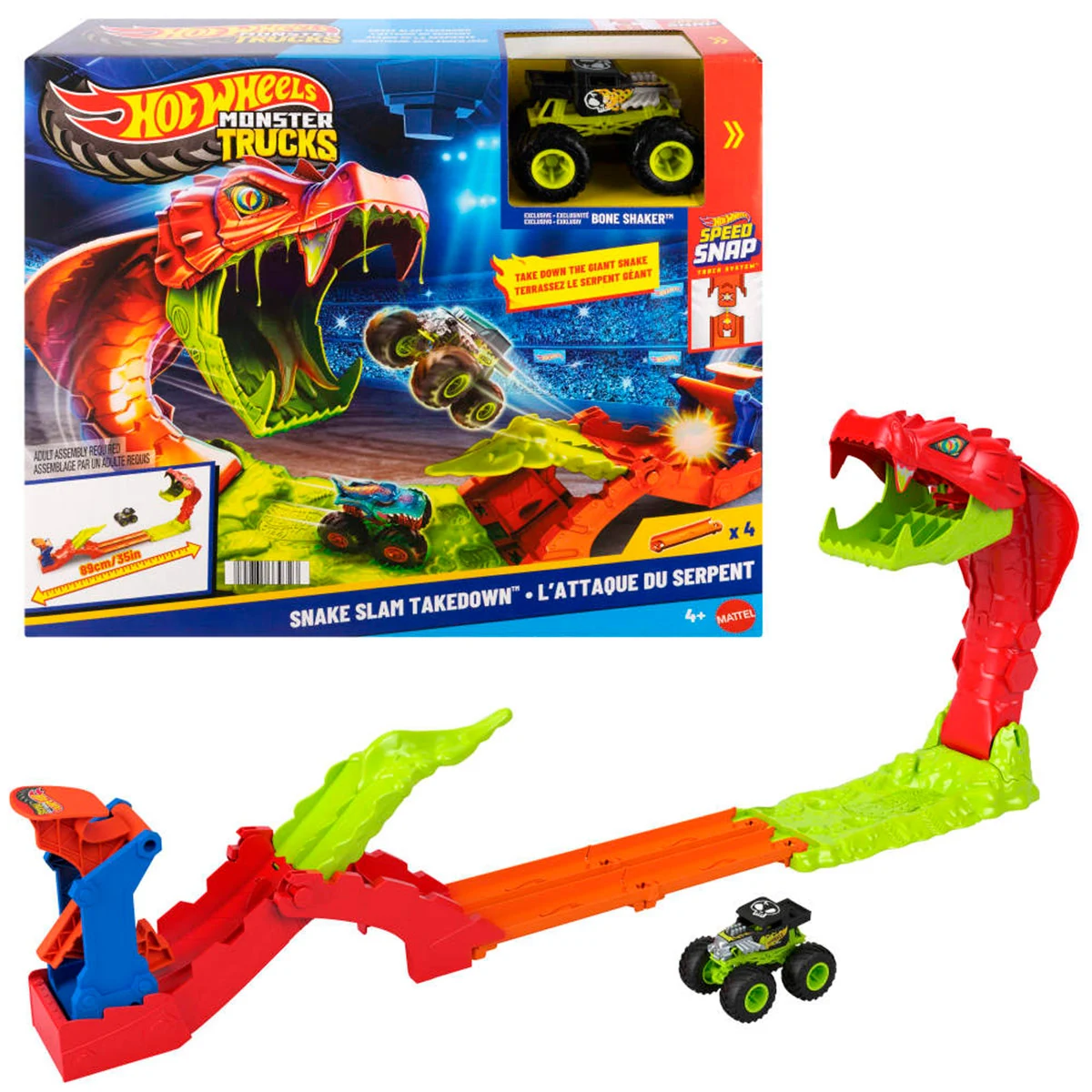 PISTA JUGUETE HOT WHEELS MONSTER TRUCKS MORDIDA DE SERPIENTE  - 1