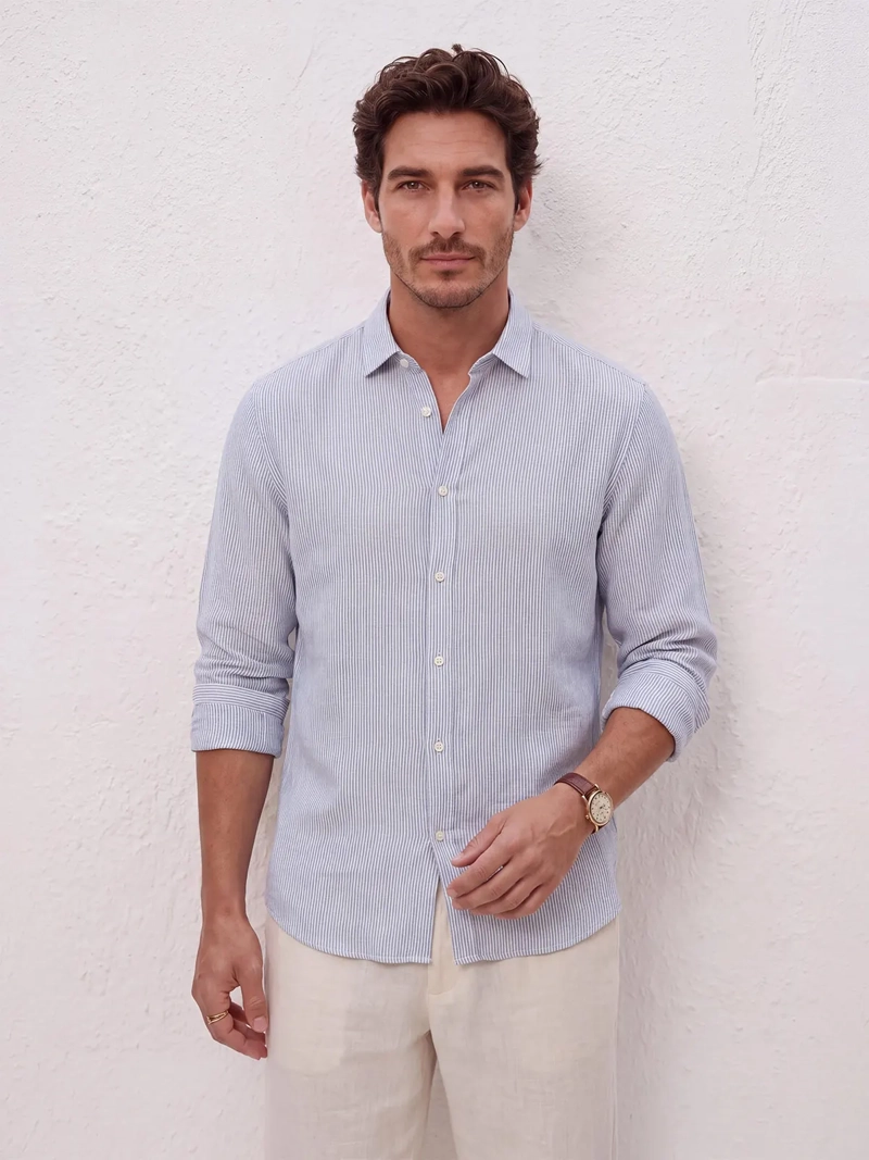 CAMISA HOMBRE SPAVALDI LINO MANGA LARGA LINEAS - 1
