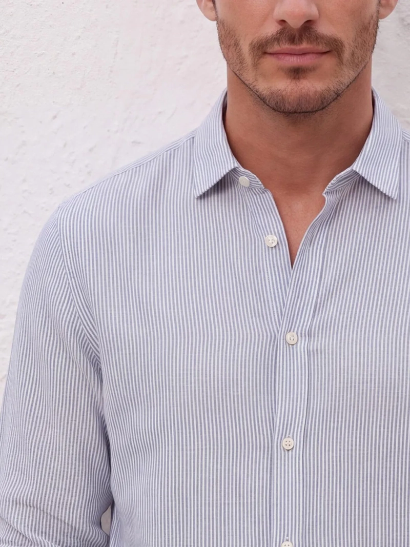 CAMISA HOMBRE SPAVALDI LINO MANGA LARGA LINEAS - 3