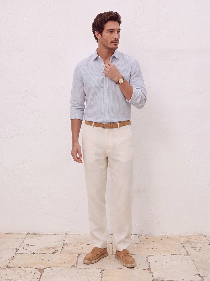 CAMISA HOMBRE SPAVALDI LINO MANGA LARGA LINEAS - 4