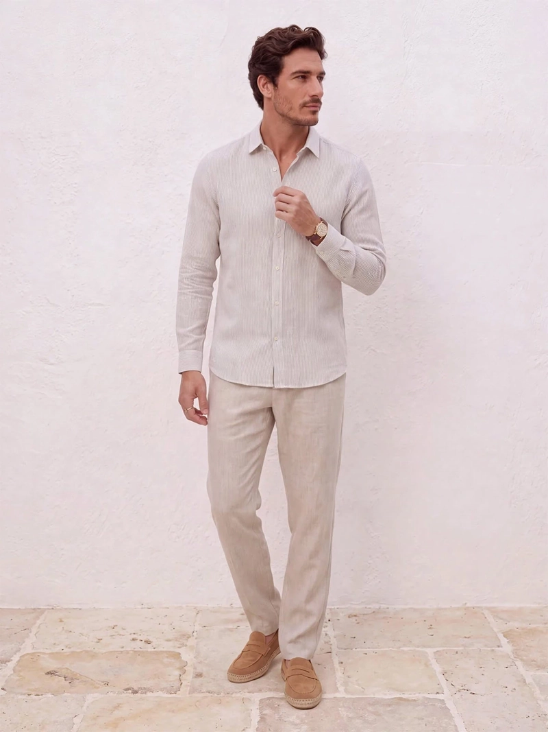 CAMISA HOMBRE SPAVALDI LINO ALGODÓN LINEAS - 1