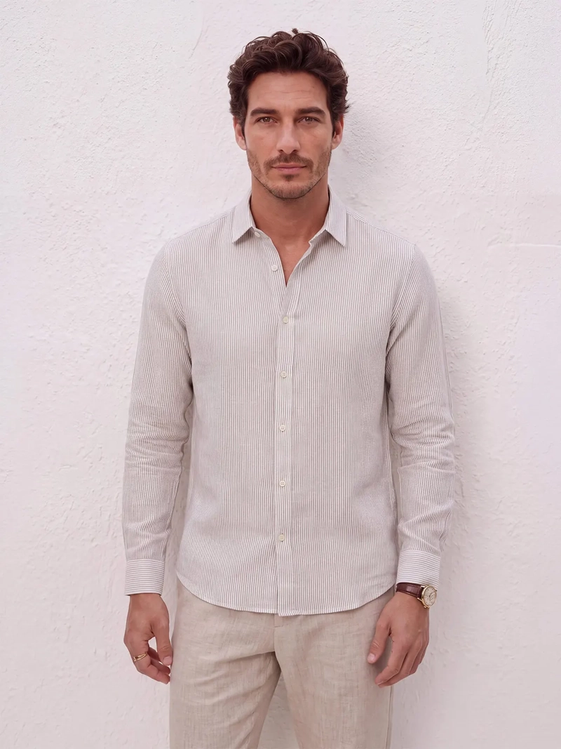 CAMISA HOMBRE SPAVALDI LINO ALGODÓN LINEAS - 2
